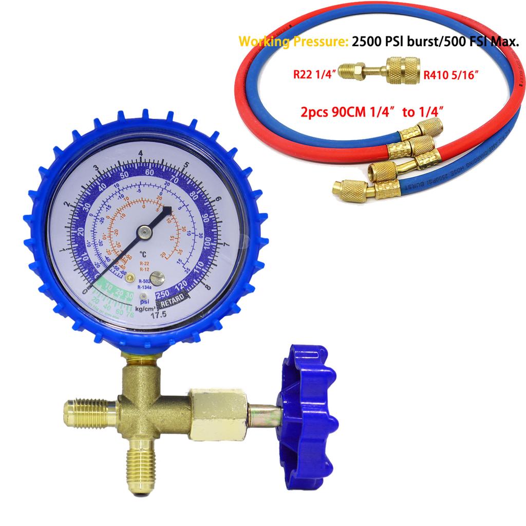 Air Conditioner Refrigerant Pressure Gauge  Kit for R12/R22/R134/R502 with Adapter Hose with Adapter