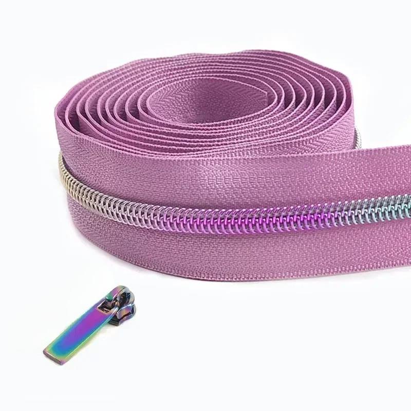 Cintas de Cremallera de Nylon #5 de 1/2/3/4/5 Metros con Deslizadores Cremalleras de Espiral Bolsa Cartera Bolsillo Tiradores de Cremallera Kit de Reparación de Cabezal Accesorios de Costura