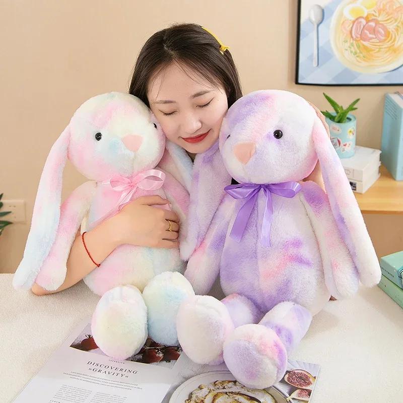 30/40CM Kawaii Langohriger Hase Plüschtier Regenbogenfarbenes Häschen Stofftier Schlafbegleiter Plüschpuppe Kinder Ostergeschenk