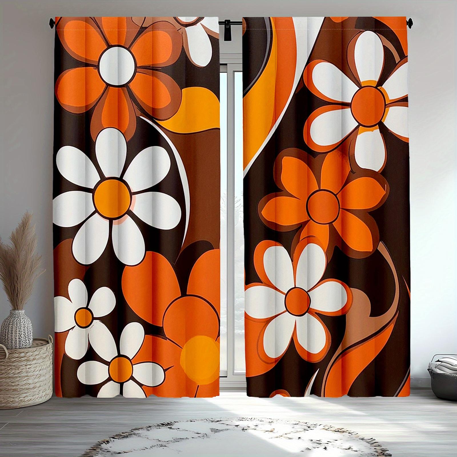 

2Pc Vintage Hippie Floral And Plant Pattern Curtains, Polyester Fabric, Suitable For Bedroom Living Room Decoration 53x116cm &2pc