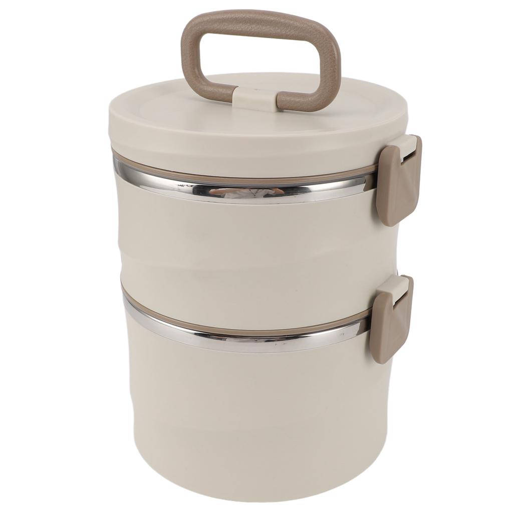 Insulated Food Container 304 Stainless Steel PP Stackable Portable Round Bento Lunch Box with Spoons for School Office