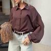 Women S Loose Lantern Long Sleeve Shirt Lapel Button Thin Sun Protection Cardigan