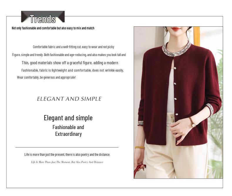 Elegant Knitted Cardigan for Middle-Aged Women (Ages 40-60), Stylish Long-Sleeve Sweater