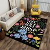 Floral Black Carpet with "Let Your Soul Shine" Text Design Suitable for Use As an Anti-slip for Living Room Bedroom Sofas