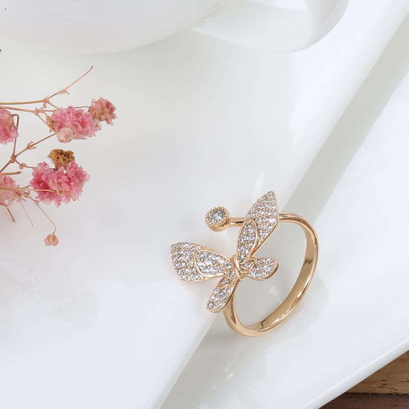 New Fashion Natural Zircon Butterfly Ring Rose Gold Color Luxury Shiny Cocktail Party Opening Ring For Women Jewelry