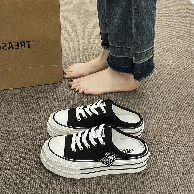 Neue lässige Canvas-Damenpantoffeln mit gekreuzten Riemen Sommer-Mode Erhöht Atmungsaktiv Bequem Sportschuhe zapatos de mujer