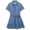 24 Summer New Arrival Women's Rollneck Short-Sleeve Shirt Single-Breasted with Waistband Loose Denim Short Dress 2553046
