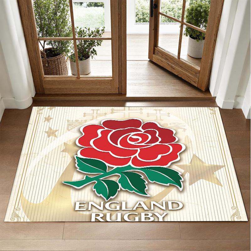 England Rugby Design Crystal Velvet Rug Soft Decorative Mat for Bedroom Entrance