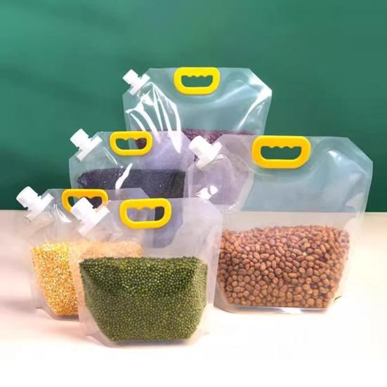 Airtight Food Storage Bag with Lid Freestanding Rice Storage Pouch Sealed Reusable Grain Storage Bag for Flour Beans Kitchen Cabinet Pantry