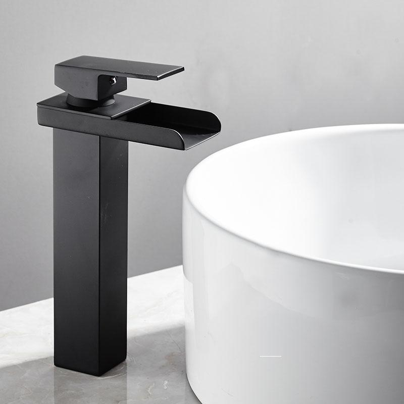 Square Waterfall Basin Sink Faucet Chrome/Black Brass Bathroom Basin Faucet Mixer Tap Hot and Cold Sink Faucet Toilet Faucet