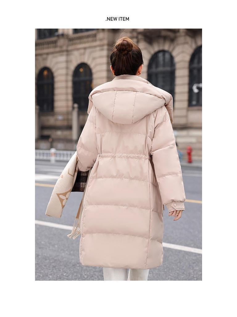 Brand Women's Mid-Length Slim Fit White Duck Down Jacket - Winter 2025 Style, Petite Size, Waist-Cinching, Thickened Coat