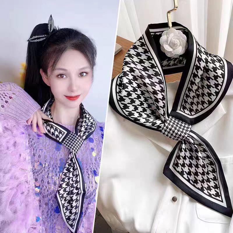 French polka dot silk scarf neck women's new high-end long strip matching shirt Korean thin small scarf