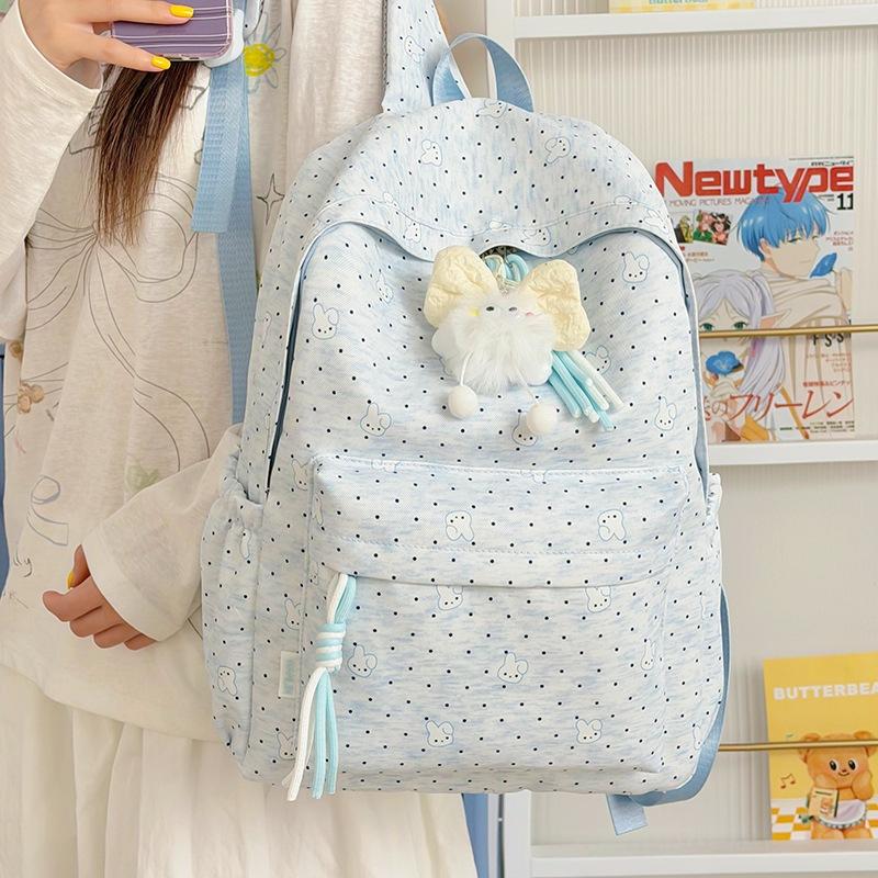 Schoolbag New Schoolbag Female Student Korean Version Ins Large Capacity Polka Dot Lightweight Junior High School Student Versatile Backpack