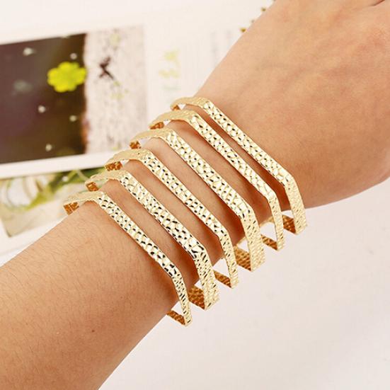 Hot Fashion Unisex Geometric Hollow Out Gold Silver Bangle Punk Cuff Warped Bracelet