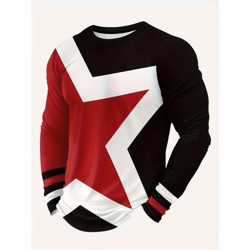 

Men s Casual Sports 3D Printed Simple Round Neck Long Sleeved Top 2XL