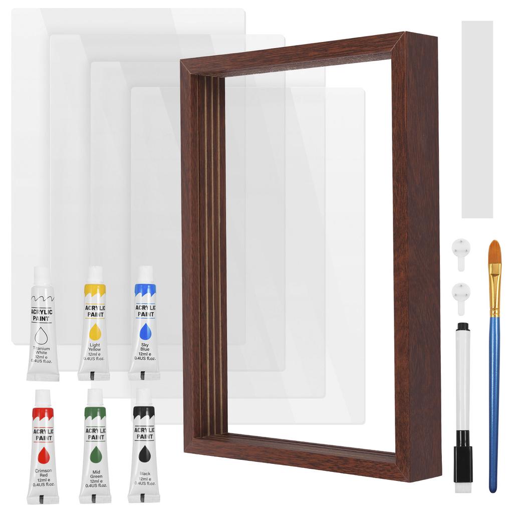 DIY Family Handprint Kit Baby Handprint and Footprint Keepsake Frame Set DIY Craft Wooden Frame with Acrylic Paint for Present