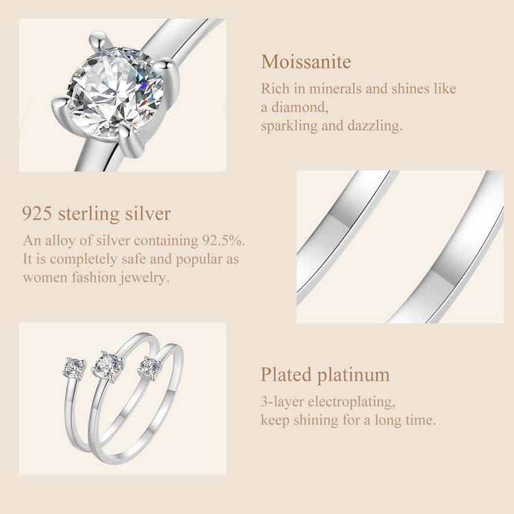 BAMOER Three Layer 0.5 CT Moissanite Coiled Ring 925 Sterlin Silver D Color Moissanite Stackable Promise Wedding Ring Party Gift