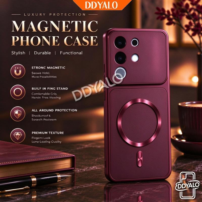 Burgundy Color Magnetic Phone Case for Realme 16 15 15T 14 13 12 11 Pro Plus C85 C83 C100 C100i  Large Window Shockproof Raised case
