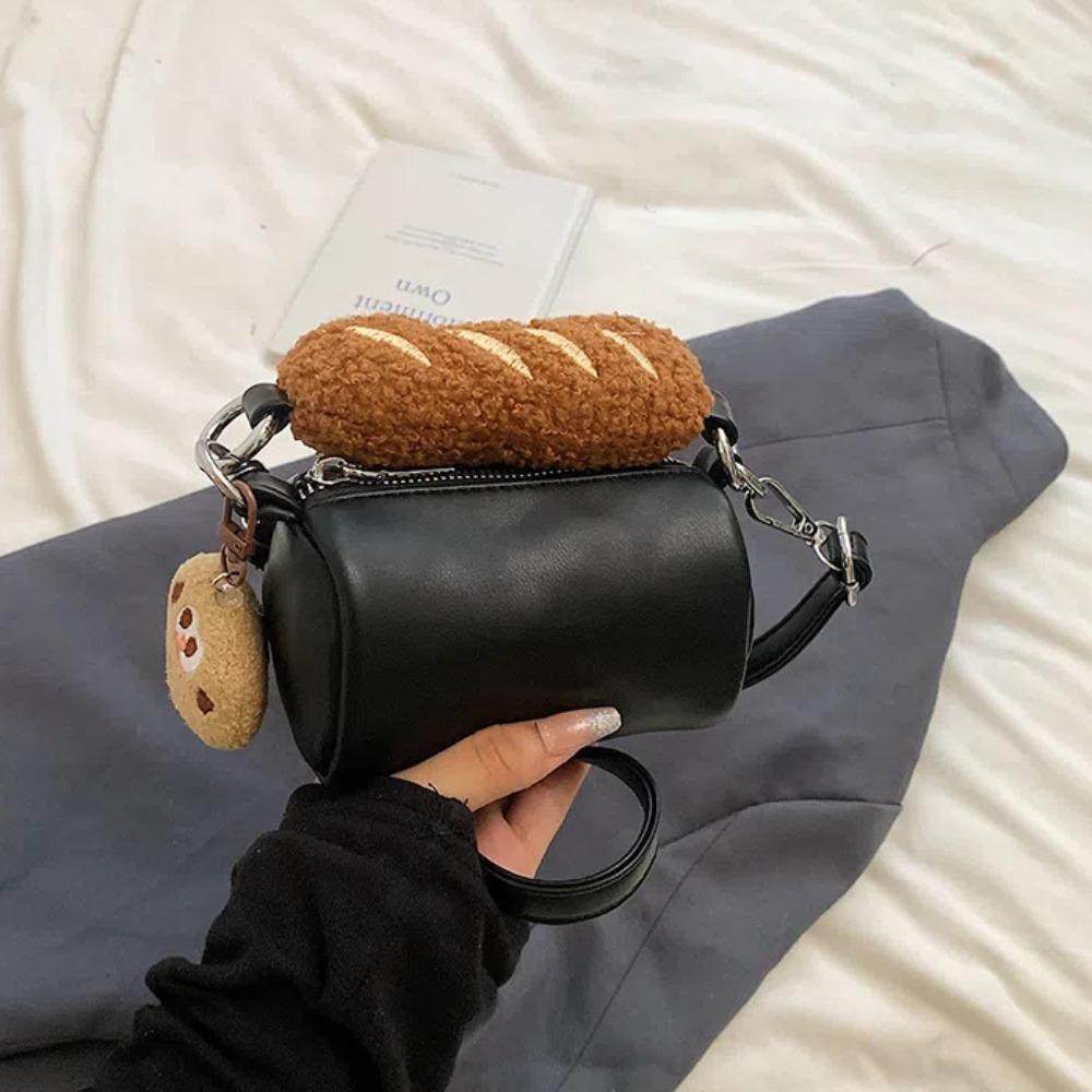 Small PU Leather Shoulder Bag Plush Cartoon Crossbody Bag Cookie Hot Dog Handbag Shopping