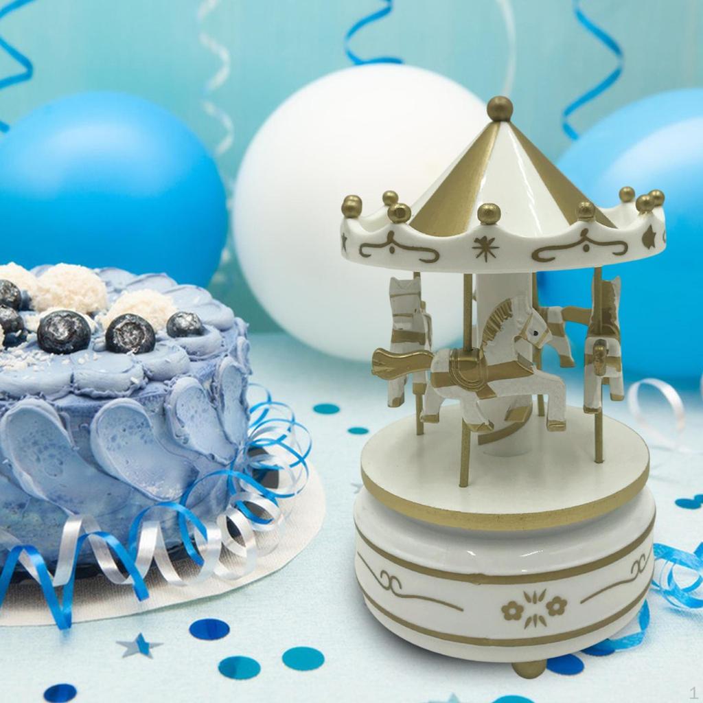 Christmas Wooden Carousel Music Box Crafts Decoration Wind Up Musical for Anniversary