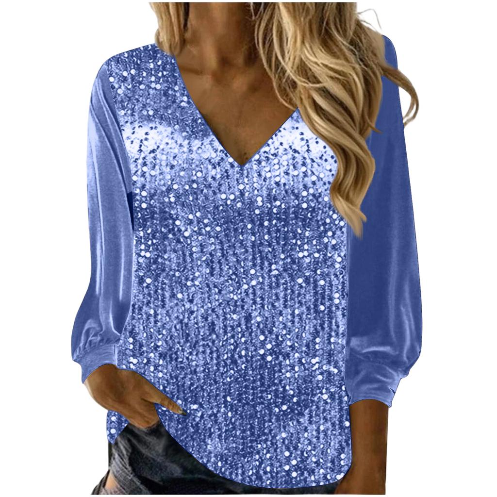 Ladies' Printed Casual And Fashionable Long Sleeved V-neck Top