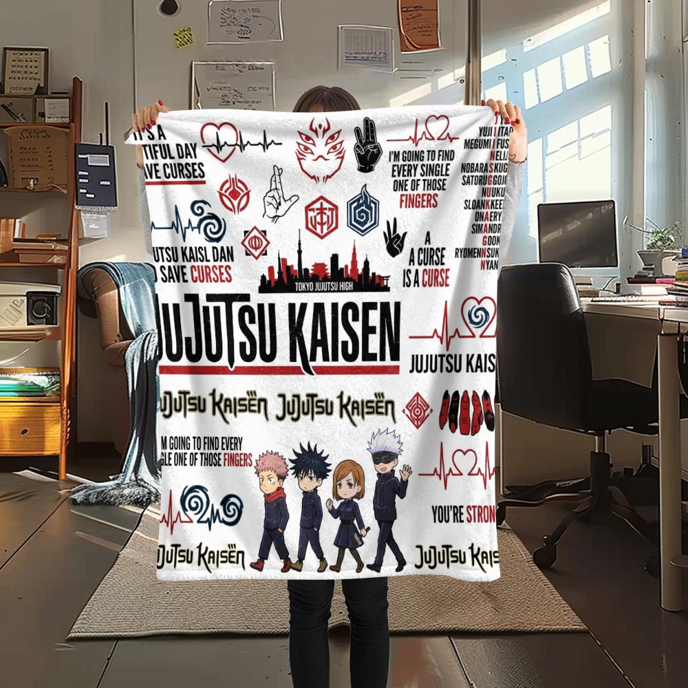 1PC Jujutsu Kaisen Patterned Flannel Blanket Suitable For All Seasons For Home Decor Warmth And Comfort Gifts Holiday Present