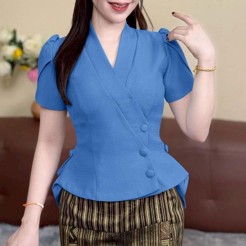 ZANZEA Women Summer V-Neck Casual Short Sleeve Blouse