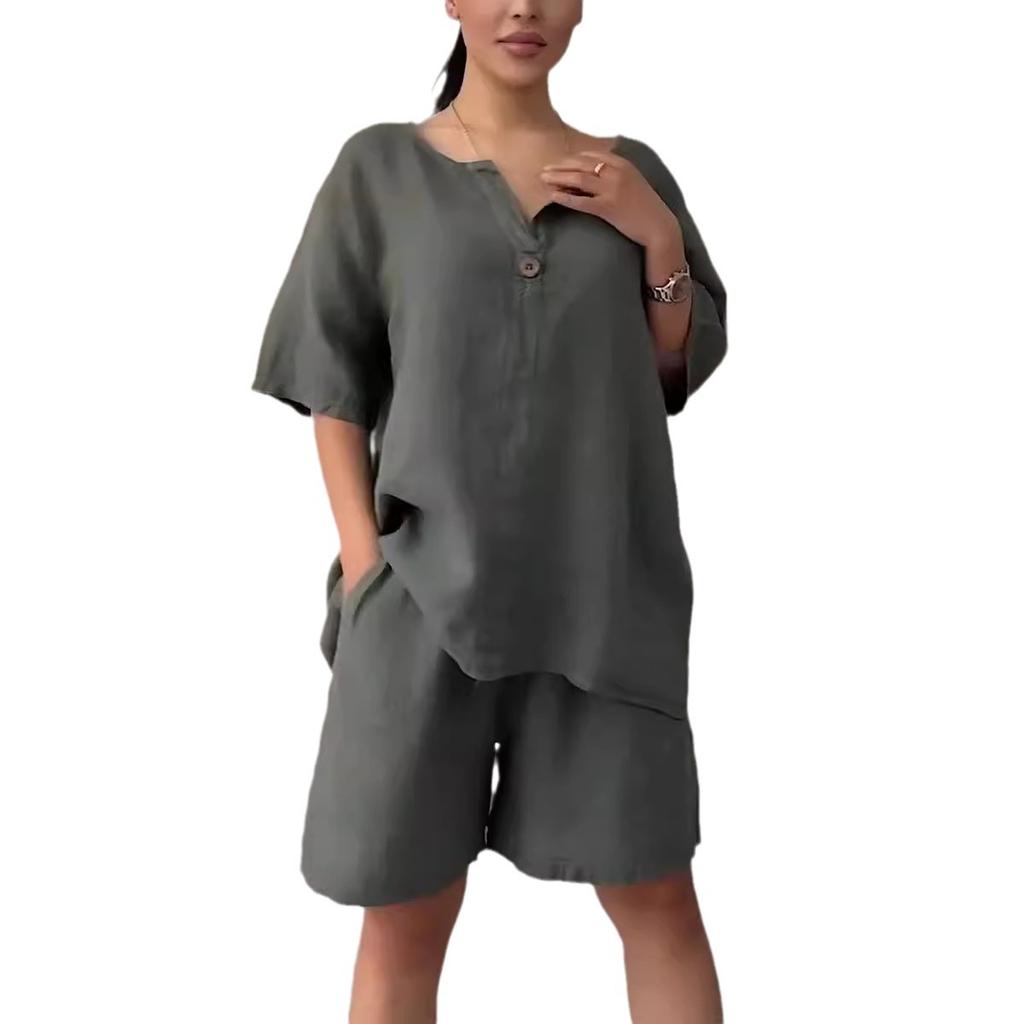 Sommer Damen Übergröße Hemdanzug High Waist Lockerer Shortsanzug