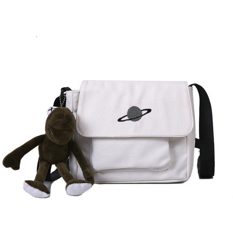 Stylish Japanese Streetwear Canvas Bag Featuring Unique Planet Embroidery For Urban Fashion Lovers