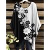 Camiseta Bohemia Elegante de Dos Tonos para Mujer de Verano - Estampado Floral de Corazón con Mariposa Cuello Redondo Blusa Casual Amantes del Boho 2025