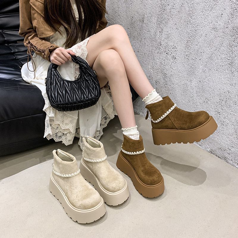 Non-slip and thin thick-soled heightening short boots, retro and advanced sense, small Martin boots, women's new autumn and winter models