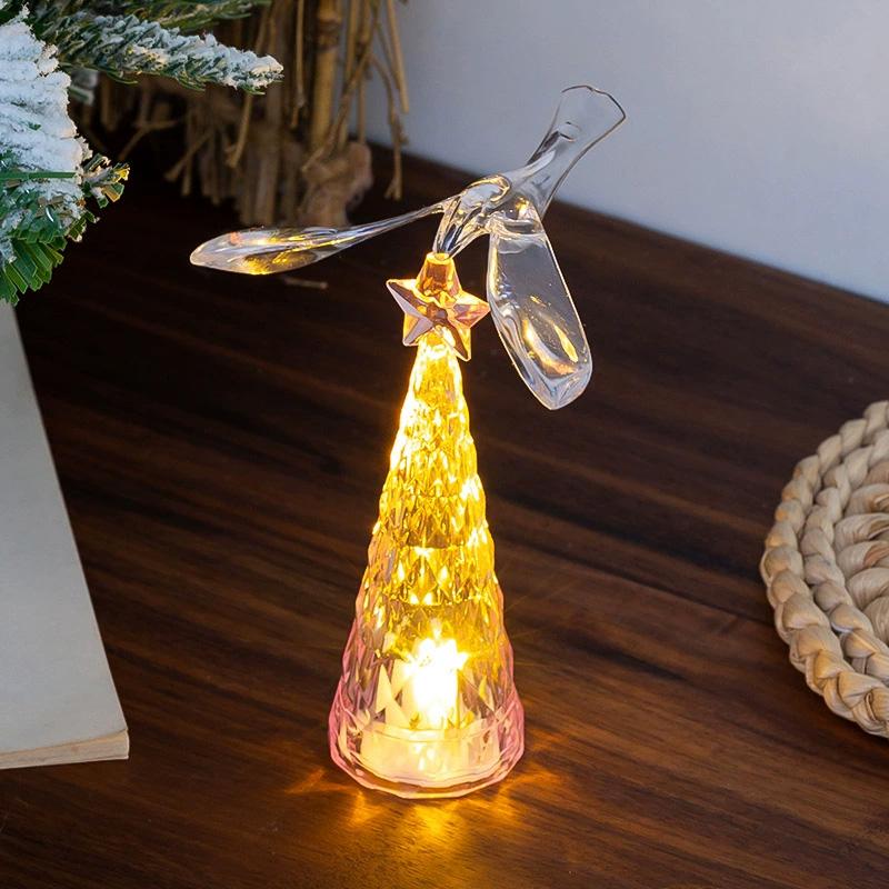 1PC Flying Bird Light LED Rotating Crystal Multicolor Xmas Tree Desktop Ornament Christmas Gift