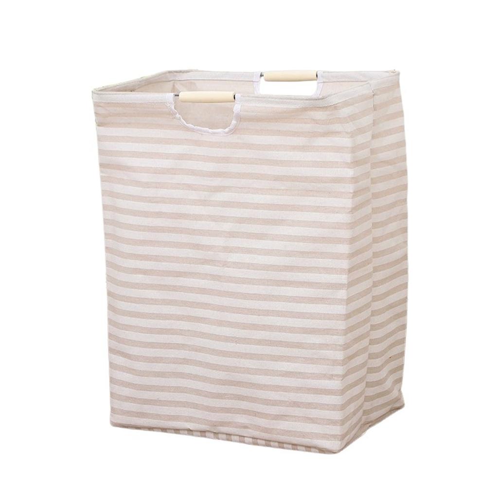Cotton Linen Laundry Basket Foldable Storage Hamper with Waterproof Lined Wooden Handles for Bedroom Bathroom Laundry Room Home