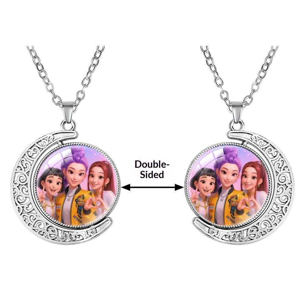 Collana con Pietra Preziosa a Forma di Luna Crescente Ciondolo Rotante Double-sided Accessori di Coppia di Alta Gamma