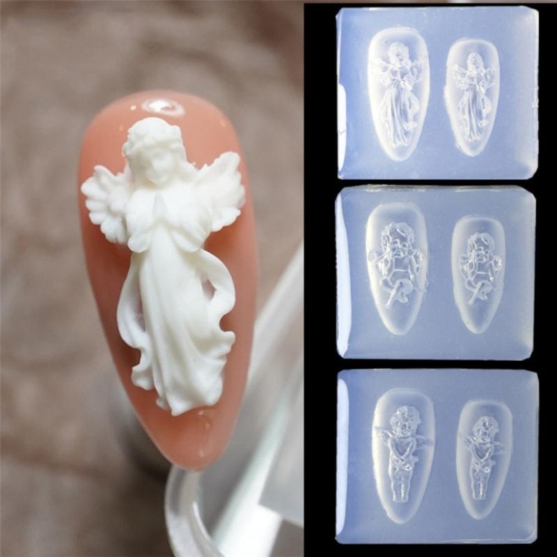 Reusable Silicone Nail Art Mold With 3D Carved Angel Design For DIY Nail Charm And Jewelry Making Accessories