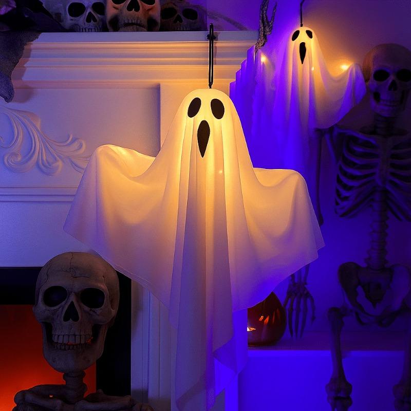 Halloween LED Ghost Light, DIY Hanging Decoration with Adjustable Lamp Arm, Party Decoration, Garden Halloween Props, Outdoor Decoration