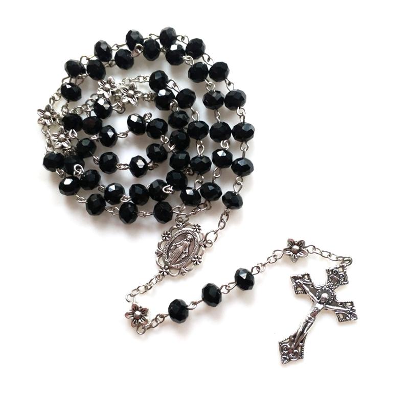 Vintage Religiöse Katholische Kreuz Rosenkranz Halskette Perlen Heilige Figur Jesus Hängen Anhänger Jesus Rosenkranz Halskette Für Frauen Männer