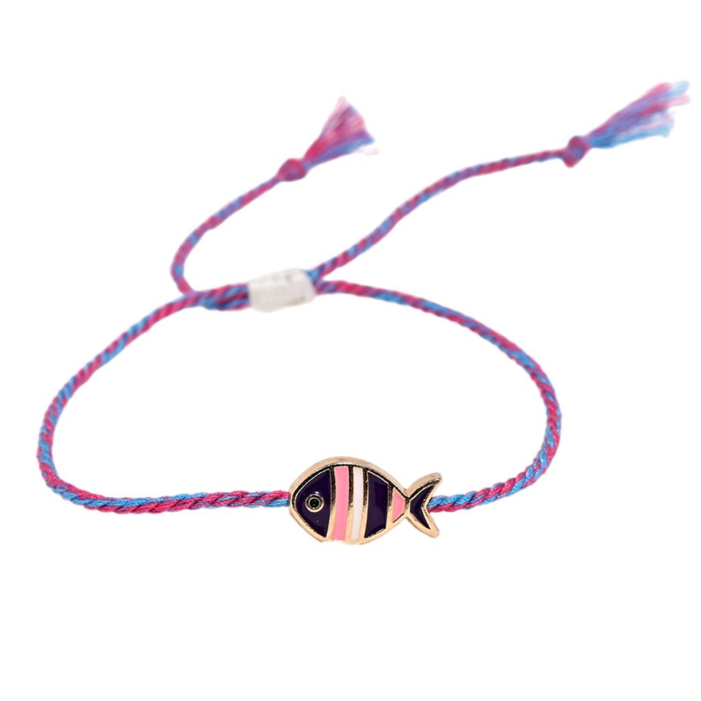 Adjustable Braided Fish Charm Bracelet With Alloy Oil Drop Pendant For Women Lightweight Stylish Jewelry Gift