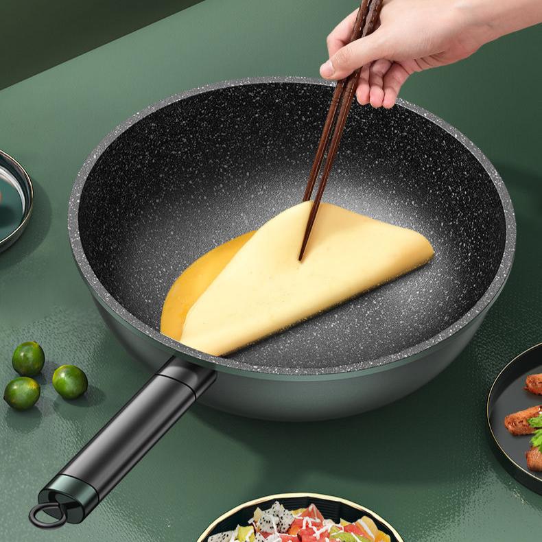 Padella Wok Pietra di Grano Riso Padella a Fondo Piatto Antiaderente Padella Wok Domestica Cucinaware Senza Fumo per Piano a Induzione