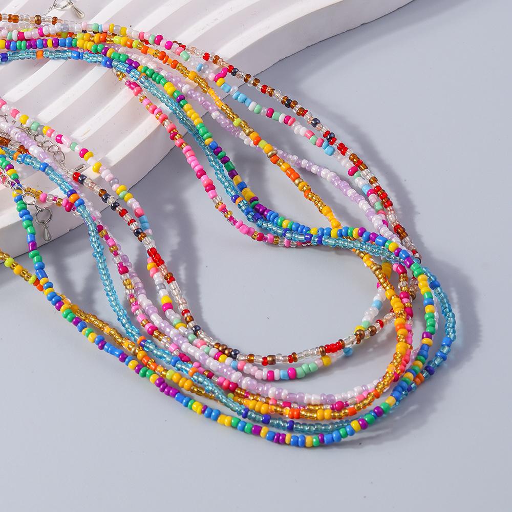 Fashion Candy Color Beaded Necklace Colorful Beads Boho Choker Necklace for Women Girls Holiday Jewelry Gifts