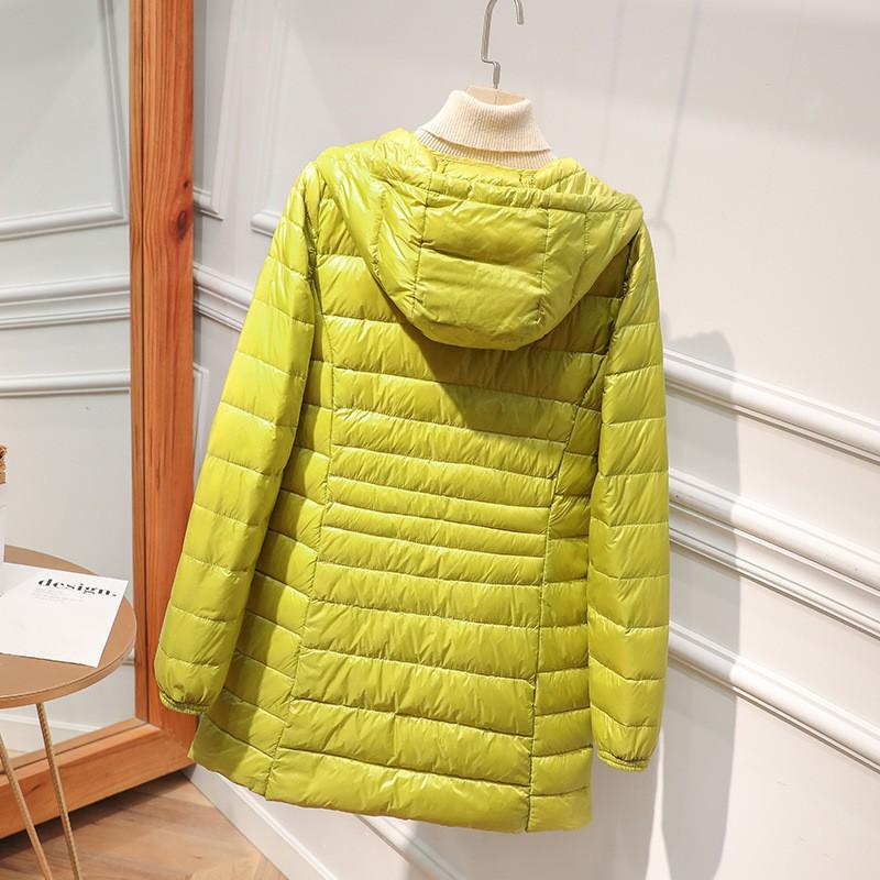 Womens Lightweight Hooded Down Coat Mid-Length Slim Fit Winter Jacket Korean Style Daily Wear