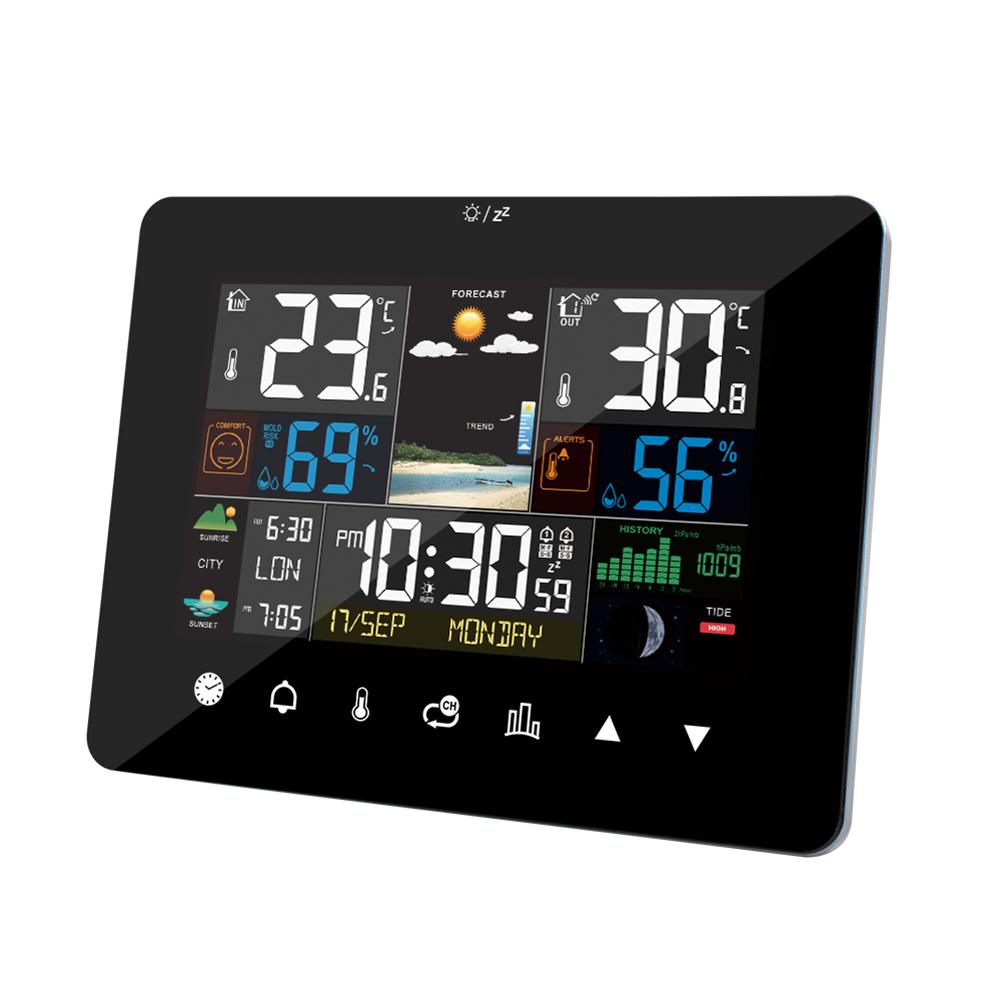 Innen- und Außenwetterstation mit Atomuhr Thermometer Großes Display Station Farbdisplay Digitale Vorhersagestation