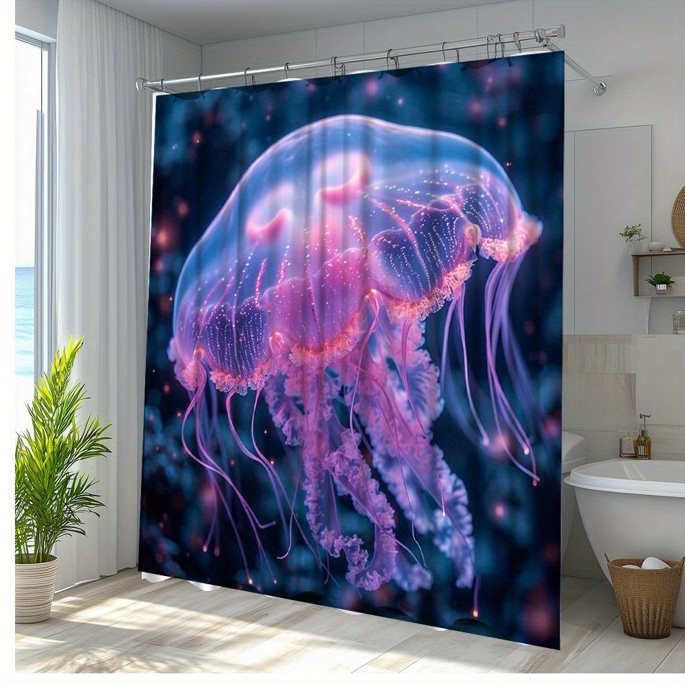 1 Piece Vibrant Jellyfish Shower Curtain-Stunning Sea Life Print pink and Purple Jellyfish Bathroom Decorative Curtain