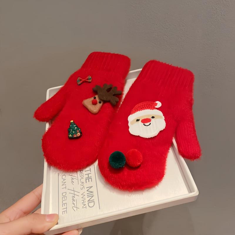 

Варежки для холодной погоды для женщин, вязаные термофлисовые, зимние, морозостойкие, симпатичные, с ровным пальчиком, с висящей горловиной, рождественские варежки