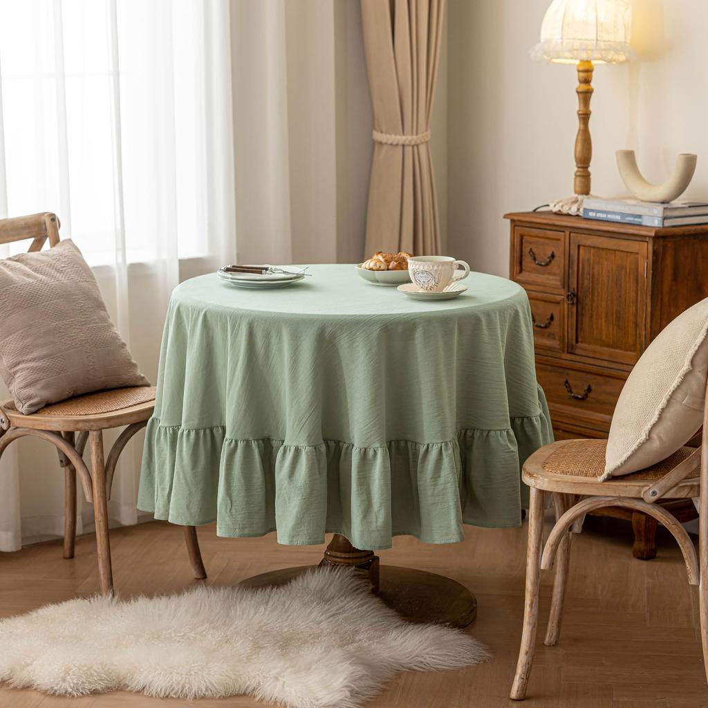 Farmhouse Ruffle Tablecloth Washable Cotton Round Tablecloths Rustic Circle Table Cover for Wedding Party Birthday Kitchen Decor