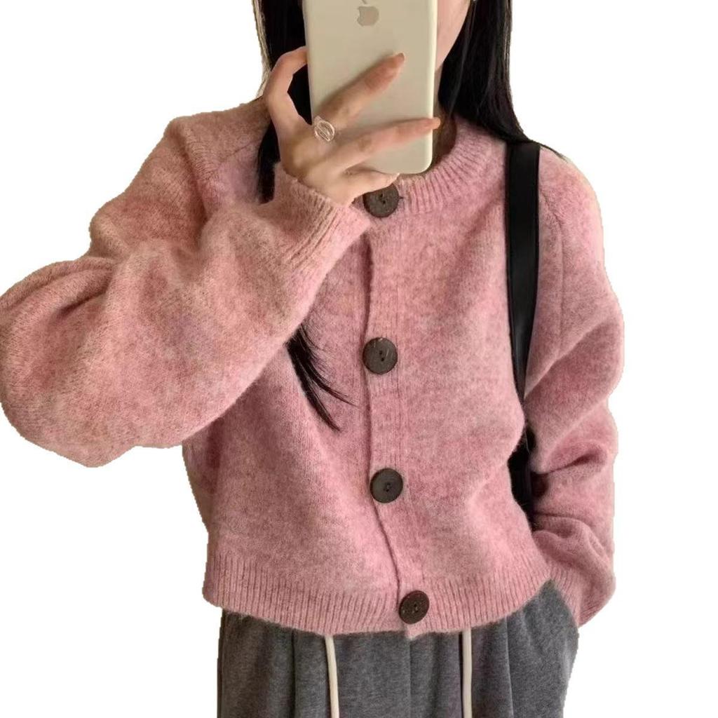 Korean Style Women’s Cozy Loose-Fit Cardigan with Large Buttons - Autumn 2026 Collection