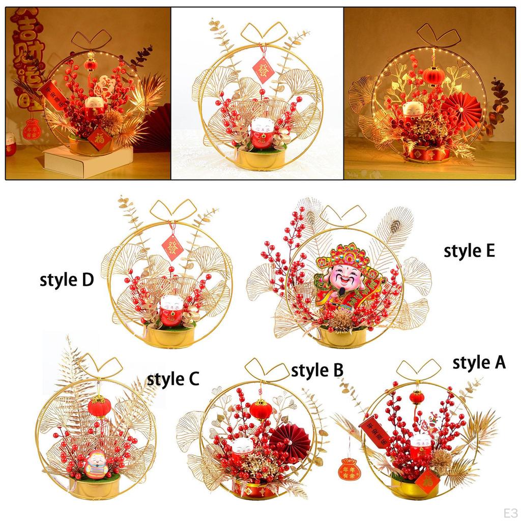 Chinese Year Ornaments Desk Night Light Lighted Artificial Potted Flower for Wedding
