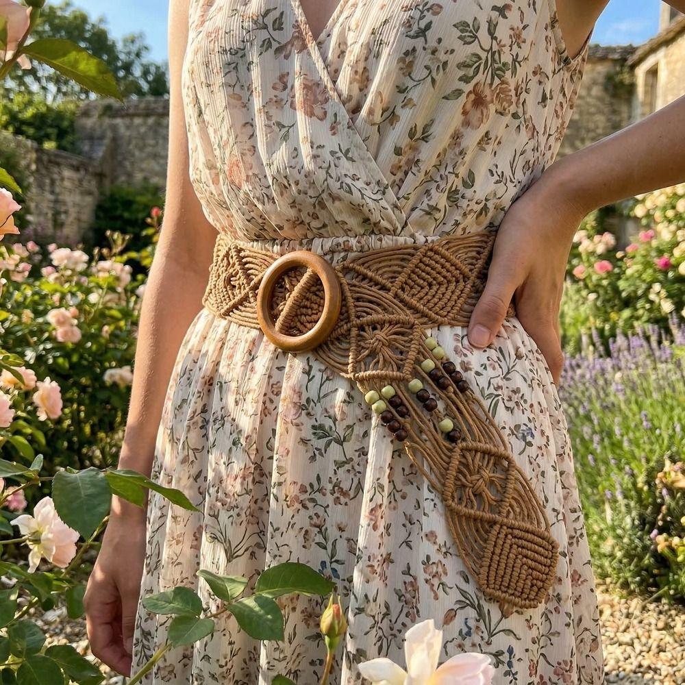 Retro Weave Belt Wax Rope Waist Rope Fashion Bohemian Style Belt  Dress Decoration
