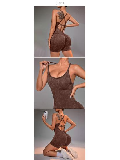 Women's Seamless Criss-Cross Back Yoga Camisole & High-Waist Hip-Lifting Jumpsuit