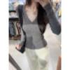 V-neck Sweater for Women's Early Autumn New Design Style Lace Knitted Base Layer, Slimming Long-sleeved Top